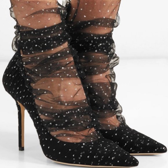 Black and Glitter Tulle Jimmy Choo Pumps Size 39.5 EU, 9 US - Picture 1 of 4